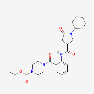 Ethyl 4-[(2-{[(1-cyclohexyl-5-oxopyrrolidin-3-yl)carbonyl]amino}phenyl)carbonyl]piperazine-1-carboxylate