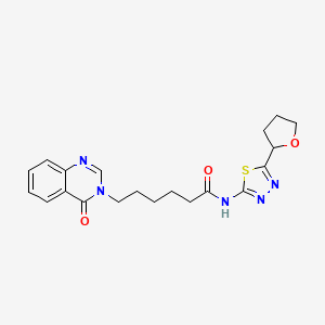 molecular formula C20H23N5O3S B11012125 6-(4-oxoquinazolin-3(4H)-yl)-N-[(2E)-5-(tetrahydrofuran-2-yl)-1,3,4-thiadiazol-2(3H)-ylidene]hexanamide 