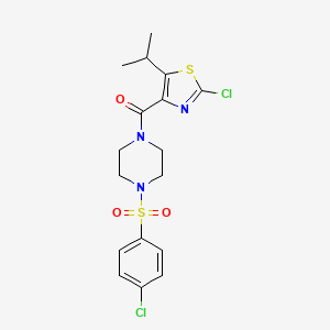 molecular formula C17H19Cl2N3O3S2 B11012127 {4-[(4-Chlorophenyl)sulfonyl]piperazin-1-yl}[2-chloro-5-(propan-2-yl)-1,3-thiazol-4-yl]methanone 