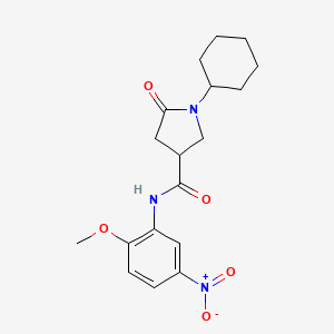 molecular formula C18H23N3O5 B11012487 1-cyclohexyl-N-(2-methoxy-5-nitrophenyl)-5-oxopyrrolidine-3-carboxamide 