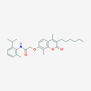 2-[(3-hexyl-4,8-dimethyl-2-oxo-2H-chromen-7-yl)oxy]-N-[2-methyl-6-(propan-2-yl)phenyl]acetamide