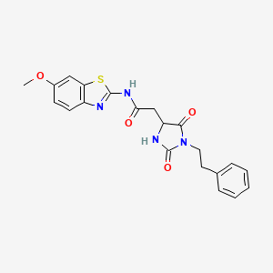 molecular formula C21H20N4O4S B11012545 2-[2,5-dioxo-1-(2-phenylethyl)imidazolidin-4-yl]-N-(6-methoxy-1,3-benzothiazol-2-yl)acetamide 