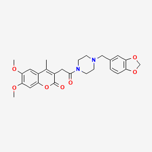 3-{2-[4-(1,3-benzodioxol-5-ylmethyl)piperazin-1-yl]-2-oxoethyl}-6,7-dimethoxy-4-methyl-2H-chromen-2-one