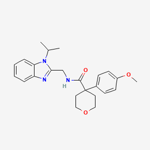 molecular formula C24H29N3O3 B11012644 4-(4-methoxyphenyl)-N-{[1-(propan-2-yl)-1H-benzimidazol-2-yl]methyl}tetrahydro-2H-pyran-4-carboxamide 