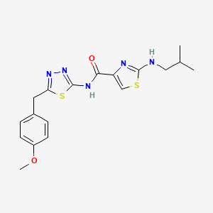 molecular formula C18H21N5O2S2 B11012709 N-[(2E)-5-(4-methoxybenzyl)-1,3,4-thiadiazol-2(3H)-ylidene]-2-[(2-methylpropyl)amino]-1,3-thiazole-4-carboxamide 