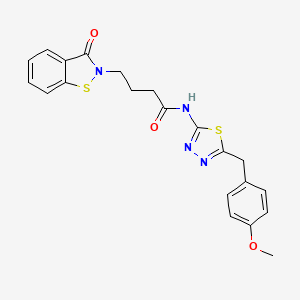 molecular formula C21H20N4O3S2 B11012816 N-[(2Z)-5-(4-methoxybenzyl)-1,3,4-thiadiazol-2(3H)-ylidene]-4-(3-oxo-1,2-benzothiazol-2(3H)-yl)butanamide 