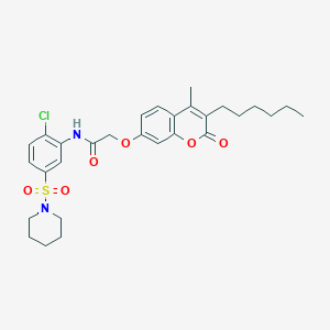 N-[2-chloro-5-(piperidin-1-ylsulfonyl)phenyl]-2-[(3-hexyl-4-methyl-2-oxo-2H-chromen-7-yl)oxy]acetamide