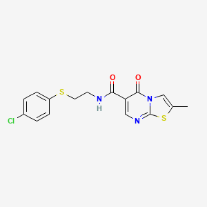 molecular formula C16H14ClN3O2S2 B11012863 N-{2-[(4-chlorophenyl)sulfanyl]ethyl}-2-methyl-5-oxo-5H-[1,3]thiazolo[3,2-a]pyrimidine-6-carboxamide 