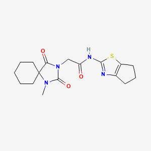 molecular formula C17H22N4O3S B11013073 N-(5,6-dihydro-4H-cyclopenta[d][1,3]thiazol-2-yl)-2-(1-methyl-2,4-dioxo-1,3-diazaspiro[4.5]dec-3-yl)acetamide 