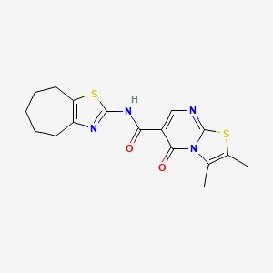 molecular formula C17H18N4O2S2 B11013119 2,3-dimethyl-5-oxo-N-(5,6,7,8-tetrahydro-4H-cyclohepta[d][1,3]thiazol-2-yl)-5H-[1,3]thiazolo[3,2-a]pyrimidine-6-carboxamide 