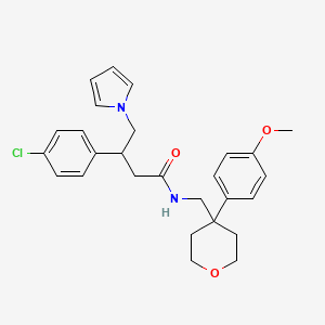 molecular formula C27H31ClN2O3 B11013440 3-(4-chlorophenyl)-N-{[4-(4-methoxyphenyl)tetrahydro-2H-pyran-4-yl]methyl}-4-(1H-pyrrol-1-yl)butanamide 