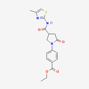 molecular formula C18H19N3O4S B11013471 Ethyl 4-{4-[(4-methyl-1,3-thiazol-2-yl)carbamoyl]-2-oxopyrrolidin-1-yl}benzoate 