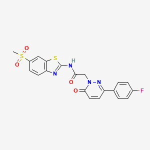 molecular formula C20H15FN4O4S2 B11013746 2-[3-(4-fluorophenyl)-6-oxopyridazin-1(6H)-yl]-N-[(2Z)-6-(methylsulfonyl)-1,3-benzothiazol-2(3H)-ylidene]acetamide 