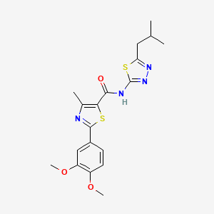 molecular formula C19H22N4O3S2 B11013950 2-(3,4-dimethoxyphenyl)-4-methyl-N-[(2E)-5-(2-methylpropyl)-1,3,4-thiadiazol-2(3H)-ylidene]-1,3-thiazole-5-carboxamide 