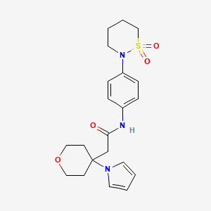 molecular formula C21H27N3O4S B11013961 N-[4-(1,1-dioxido-1,2-thiazinan-2-yl)phenyl]-2-[4-(1H-pyrrol-1-yl)tetrahydro-2H-pyran-4-yl]acetamide 