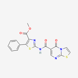 molecular formula C18H12N4O4S2 B11014029 methyl 2-{[(5-oxo-5H-[1,3]thiazolo[3,2-a]pyrimidin-6-yl)carbonyl]amino}-5-phenyl-1,3-thiazole-4-carboxylate 