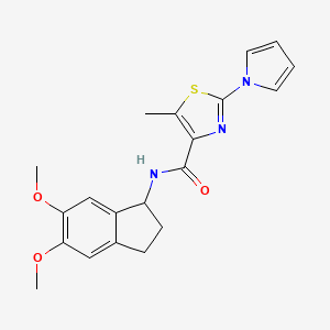 molecular formula C20H21N3O3S B11014142 N-(5,6-dimethoxy-2,3-dihydro-1H-inden-1-yl)-5-methyl-2-(1H-pyrrol-1-yl)-1,3-thiazole-4-carboxamide 