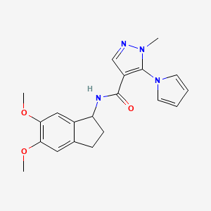 molecular formula C20H22N4O3 B11014193 N-(5,6-dimethoxy-2,3-dihydro-1H-inden-1-yl)-1-methyl-5-(1H-pyrrol-1-yl)-1H-pyrazole-4-carboxamide 