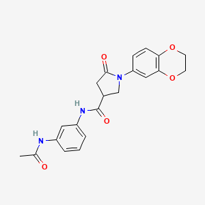 molecular formula C21H21N3O5 B11014231 N-[3-(acetylamino)phenyl]-1-(2,3-dihydro-1,4-benzodioxin-6-yl)-5-oxopyrrolidine-3-carboxamide 