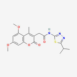 molecular formula C19H21N3O5S B11014242 2-(5,7-dimethoxy-4-methyl-2-oxo-2H-chromen-3-yl)-N-[(2E)-5-(propan-2-yl)-1,3,4-thiadiazol-2(3H)-ylidene]acetamide 