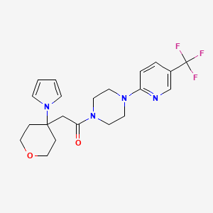 molecular formula C21H25F3N4O2 B11014306 2-[4-(1H-pyrrol-1-yl)tetrahydro-2H-pyran-4-yl]-1-{4-[5-(trifluoromethyl)pyridin-2-yl]piperazin-1-yl}ethanone 