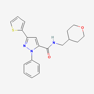 molecular formula C20H21N3O2S B11014364 1-phenyl-N-(tetrahydro-2H-pyran-4-ylmethyl)-3-(2-thienyl)-1H-pyrazole-5-carboxamide 