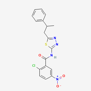 molecular formula C18H15ClN4O3S B11014372 2-chloro-5-nitro-N-[5-(2-phenylpropyl)-1,3,4-thiadiazol-2-yl]benzamide 