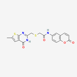 2-{[(4-hydroxy-6-methylthieno[2,3-d]pyrimidin-2-yl)methyl]sulfanyl}-N-(2-oxo-2H-chromen-6-yl)acetamide