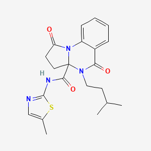 molecular formula C21H24N4O3S B11014667 4-(3-methylbutyl)-N-(5-methyl-1,3-thiazol-2-yl)-1,5-dioxo-2,3,4,5-tetrahydropyrrolo[1,2-a]quinazoline-3a(1H)-carboxamide 