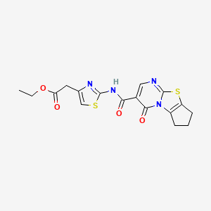 Ethyl 2-(2-(4-oxo-4,6,7,8-tetrahydrocyclopenta[4,5]thiazolo[3,2-a]pyrimidine-3-carboxamido)thiazol-4-yl)acetate