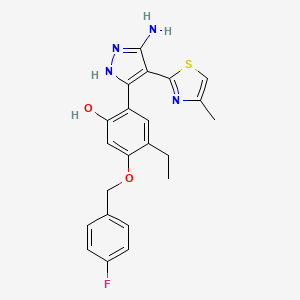 2-[5-amino-4-(4-methyl-1,3-thiazol-2-yl)-1H-pyrazol-3-yl]-4-ethyl-5-[(4-fluorobenzyl)oxy]phenol