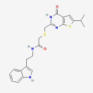 molecular formula C22H24N4O2S2 B11015207 2-({[4-hydroxy-6-(propan-2-yl)thieno[2,3-d]pyrimidin-2-yl]methyl}sulfanyl)-N-[2-(1H-indol-3-yl)ethyl]acetamide 