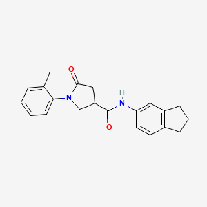 molecular formula C21H22N2O2 B11015328 N-(2,3-dihydro-1H-inden-5-yl)-1-(2-methylphenyl)-5-oxopyrrolidine-3-carboxamide 