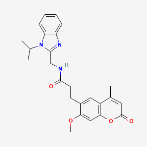 molecular formula C25H27N3O4 B11015332 3-(7-methoxy-4-methyl-2-oxo-2H-chromen-6-yl)-N-{[1-(propan-2-yl)-1H-benzimidazol-2-yl]methyl}propanamide 