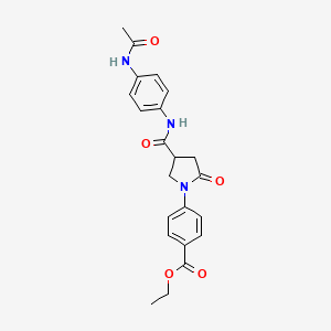 molecular formula C22H23N3O5 B11015544 Ethyl 4-(4-{[4-(acetylamino)phenyl]carbamoyl}-2-oxopyrrolidin-1-yl)benzoate 