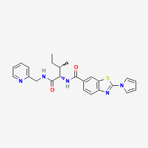 molecular formula C24H25N5O2S B11015810 N-{(2S)-3-methyl-1-oxo-1-[(pyridin-2-ylmethyl)amino]pentan-2-yl}-2-(1H-pyrrol-1-yl)-1,3-benzothiazole-6-carboxamide 