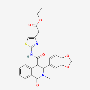 Ethyl [2-({[3-(1,3-benzodioxol-5-yl)-2-methyl-1-oxo-1,2,3,4-tetrahydroisoquinolin-4-yl]carbonyl}amino)-1,3-thiazol-4-yl]acetate