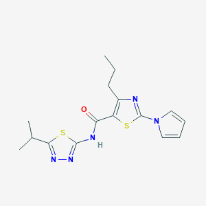 molecular formula C16H19N5OS2 B11016324 N-[(2Z)-5-(propan-2-yl)-1,3,4-thiadiazol-2(3H)-ylidene]-4-propyl-2-(1H-pyrrol-1-yl)-1,3-thiazole-5-carboxamide 