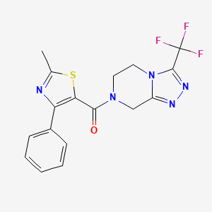 molecular formula C17H14F3N5OS B11016467 (2-methyl-4-phenyl-1,3-thiazol-5-yl)[3-(trifluoromethyl)-5,6-dihydro[1,2,4]triazolo[4,3-a]pyrazin-7(8H)-yl]methanone 