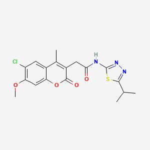 molecular formula C18H18ClN3O4S B11016528 2-(6-chloro-7-methoxy-4-methyl-2-oxo-2H-chromen-3-yl)-N-[(2E)-5-(propan-2-yl)-1,3,4-thiadiazol-2(3H)-ylidene]acetamide 