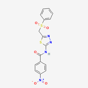 molecular formula C16H12N4O5S2 B11016547 4-nitro-N-{5-[(phenylsulfonyl)methyl]-1,3,4-thiadiazol-2-yl}benzamide 