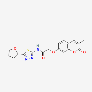 molecular formula C19H19N3O5S B11016690 2-[(3,4-dimethyl-2-oxo-2H-chromen-7-yl)oxy]-N-[(2E)-5-(tetrahydrofuran-2-yl)-1,3,4-thiadiazol-2(3H)-ylidene]acetamide 