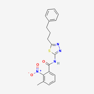 molecular formula C19H18N4O3S B11016875 3-methyl-2-nitro-N-[5-(3-phenylpropyl)-1,3,4-thiadiazol-2-yl]benzamide 