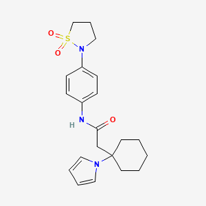 molecular formula C21H27N3O3S B11017026 N-[4-(1,1-dioxido-1,2-thiazolidin-2-yl)phenyl]-2-[1-(1H-pyrrol-1-yl)cyclohexyl]acetamide 