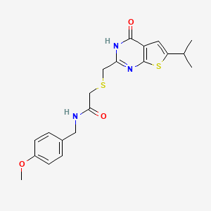 molecular formula C20H23N3O3S2 B11017176 N-(4-methoxybenzyl)-2-({[4-oxo-6-(propan-2-yl)-3,4-dihydrothieno[2,3-d]pyrimidin-2-yl]methyl}sulfanyl)acetamide 