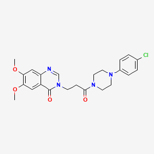 molecular formula C23H25ClN4O4 B11017296 3-{3-[4-(4-chlorophenyl)piperazin-1-yl]-3-oxopropyl}-6,7-dimethoxyquinazolin-4(3H)-one 