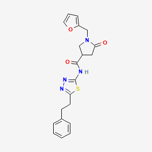 molecular formula C20H20N4O3S B11017677 1-(furan-2-ylmethyl)-5-oxo-N-[(2E)-5-(2-phenylethyl)-1,3,4-thiadiazol-2(3H)-ylidene]pyrrolidine-3-carboxamide 