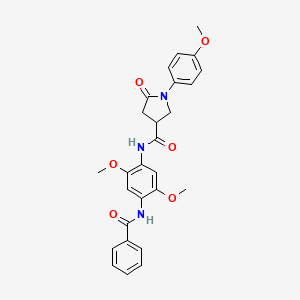 molecular formula C27H27N3O6 B11017716 N-{2,5-dimethoxy-4-[(phenylcarbonyl)amino]phenyl}-1-(4-methoxyphenyl)-5-oxopyrrolidine-3-carboxamide 