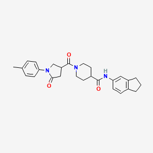 molecular formula C27H31N3O3 B11017804 N-(2,3-dihydro-1H-inden-5-yl)-1-{[1-(4-methylphenyl)-5-oxopyrrolidin-3-yl]carbonyl}piperidine-4-carboxamide 