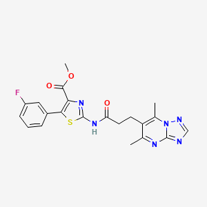 molecular formula C21H19FN6O3S B11017878 Methyl 2-{[3-(5,7-dimethyl[1,2,4]triazolo[1,5-a]pyrimidin-6-yl)propanoyl]amino}-5-(3-fluorophenyl)-1,3-thiazole-4-carboxylate 